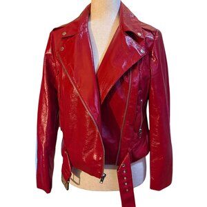 BB Dakota Red Faux Leather Moto Jacket – Size S – Pre-Loved